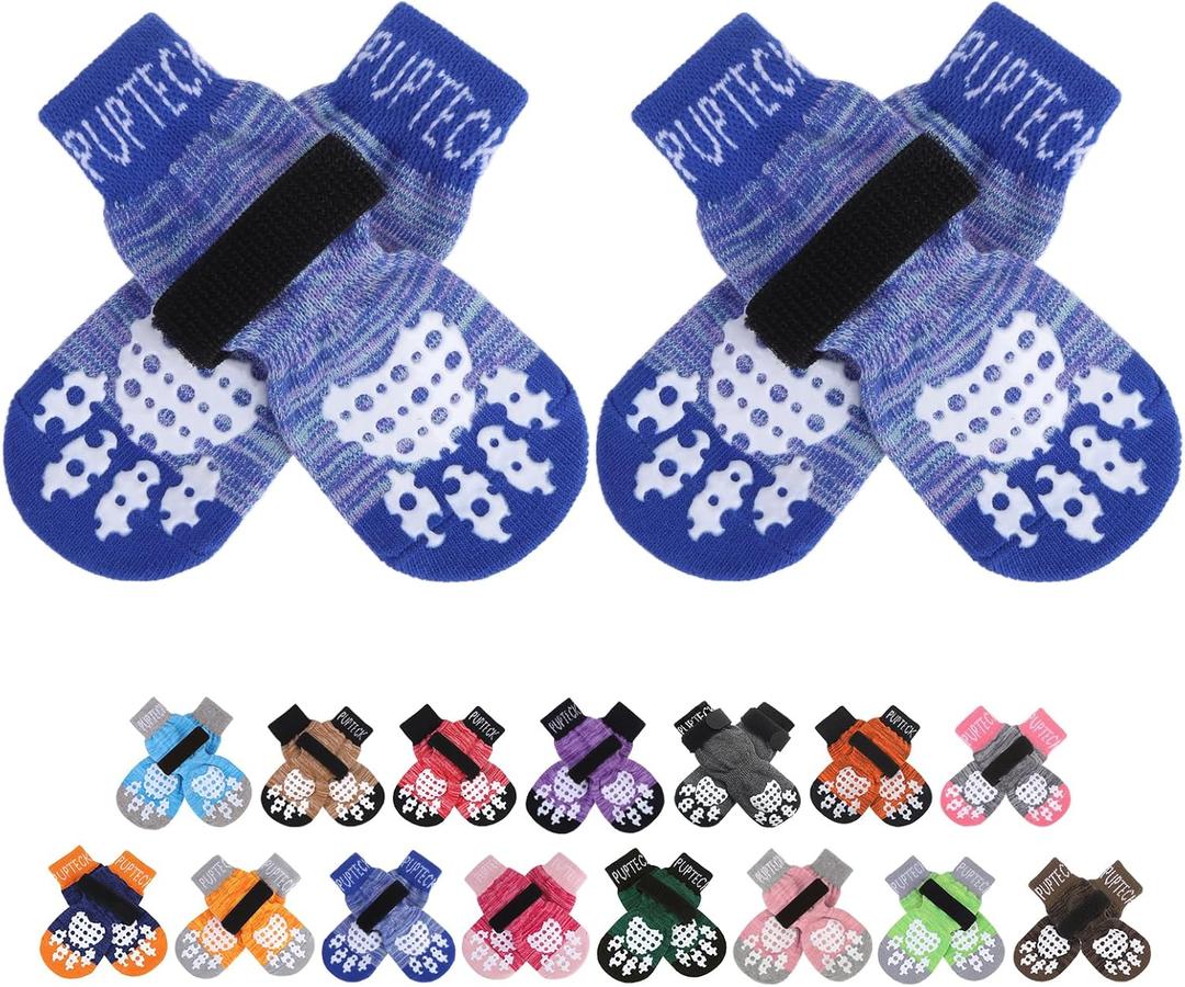 PUPTECK Anti-Slip Dog Socks with Double Sides Grips for Small Medium Large Dogs Hardwood Floors Prevents Licking, Dog Shoes for Hot Pavement Traction Control for Senior Dogs, Royal Blue, XL