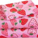 Softan Kids Bed Sheet Set, 3-Piece Twin Sheets Set, Microfiber Fitted Sheet with Corner Straps, Breathable & Silky Soft Pink Heart Strawberry Pattern Sheet and Pillowcase Sets