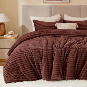 BEDELITE Fleece King Comforter Set -Super Soft & Warm Fluffy Hot Chotolate Bedding, Luxury Fuzzy Heavy Bed Set for Winter with 2 Pillow Cases
