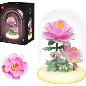 80S Pink Roses Building Toy Set, 158 Pieces with Lighted Base, ABS Dust-Proof Shell, DIY Gift for Kids & Adults, Perfect for Mothers Day, Birthday, Holiday  Creative Educational Building Blocks