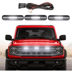 LED Grille Lights for Ford Bronco 2024 2021 2022 2023 Front Grill Inserts Light Snap-on Lamps Fits for Big Bend Outer Bank Accessories 2-4 Door (White Lights, 3PCS)