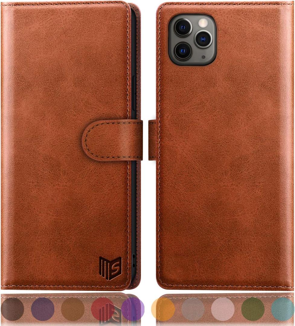 SUANPOT for iPhone 11 Pro Max 6.5" with RFID Blocking Leather Wallet case Credit Card Holder, Flip Folio Book Phone case Shockproof Cover for Women Men for Apple 11 Promax case Wallet Light Brown
