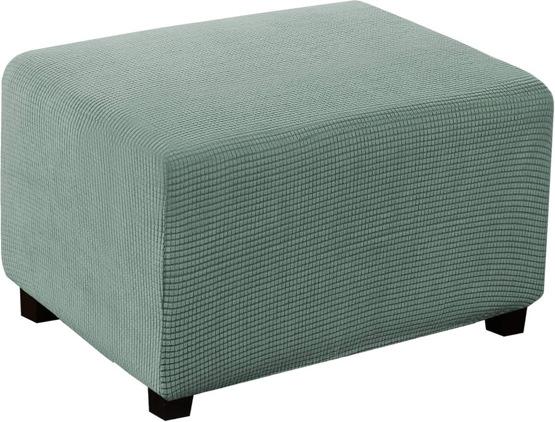 Turquoize Jacquard Ottoman Cover Stretch Storage Ottoman Slipcover Protector Covers Stretch Fabric Sofa Slipcover Footstool Cover Footrest Protector for Dogs (Large, Dark Cyan)