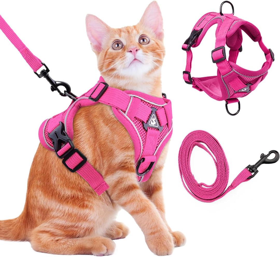 Cat Harness and Leash for Walking Soft Cat Harness Escape Proof, Adjustable Kitten Harness Cat Leash Reflective Strips Jacket, Breathable Cat Vest Harness Set for Kitten Easy to Wear Outdoor Walking (XL, Hot Pink)