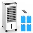 Windowless Portable Air Conditoners, 3-IN-1 Portable AC with Remote, 3 Modes 3 Speeds, 1.16Gal Tank & 12H Timer, 45 Oscillation, Fast Cooling Quiet Ventless Swamp Cooler for Room Home Office, Pearl, 12"D x 11"W x 21.7"H