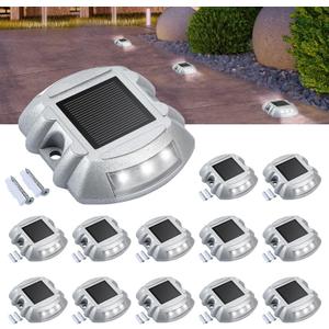 CXRCY Solar Deck Light, 12-Pack Solar Step, Solar Driveway Lights Outdoor IP67 Waterproof Step LED Pathway Road Marker for Sidewalk Stair Garden Pathway Walkway Yard (White)