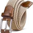 Stretch Braided Belt for Men -Mens Gift Elastic Woven Golf Belt 1 3/8"- for Golf Jeans Casual Wear (36"-42"Waist Adjustable, Khaki25)