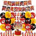 Ezcpigei Soccer Birthday Party Supplies - Banner, Cake Topper, 12 Cupcake Toppers, 18 Balloons - Red