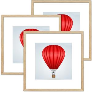 DABLUE 20x20 Frame 3 Pack Square 20 by 20 Picture Frames Display Pictures 16x16 with Mat or 20x20 Without Mat, Oak Wood Beige Photo Frames for Wall