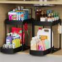 Multi-Purpose Pull-Out Storage Organizers, Under Sink/Cabinet Organizers and Storage for Bathroom & Kitchen, Black, 12.8 Inches, 2 Packs