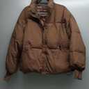 MEROKEETY Women's 2025 Winter Long Sleeve Zip Puffer Jacket Pockets Baggy Short Coats (Coffee)