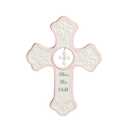 DEMDACO Bless This Child Soft Pink 7 x 5 Porcelain Ceramic Hanging Wall Cross