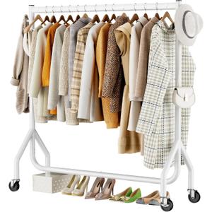 HYSEYY Clothes Clothing Rack, Rolling Heavy Duty Clothes Rack Load 420 LBS With Wheels, Metal Clothes Rack for Hanging Clothes, Portable Standing Clothes Garment Rack, White,48 inches