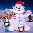 FunFanso 7FT Christmas Inflatable Polar Bear with Penguins Outdoor Yard Decorations, Blow up Xmas Festival Holiday Decoration with Built-in Bright LED Lights for Lawn Garden Party Indoor Home Porch