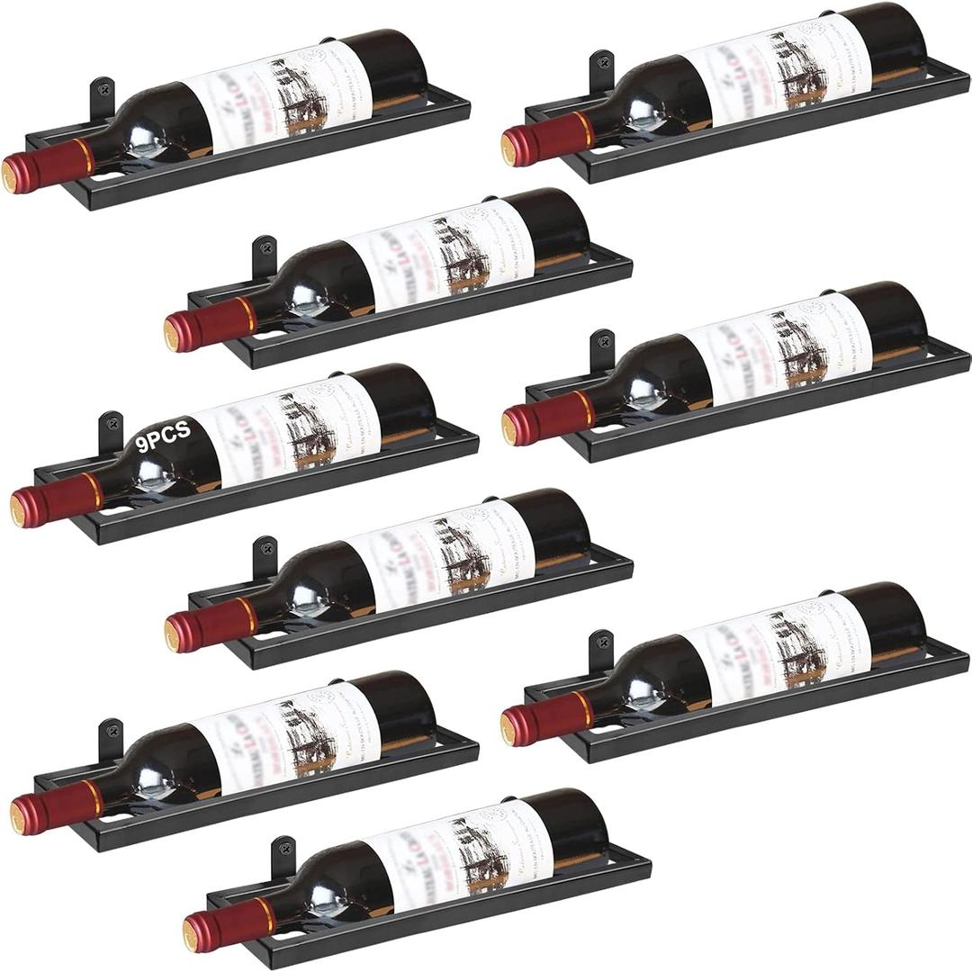 Metal Wall Mounted Racks, Hanging  Bottle Display Organizer Holder with Screws, Beverages  Bottles Storage Shelf for Home Kitchen Bar Decor (Black 9)