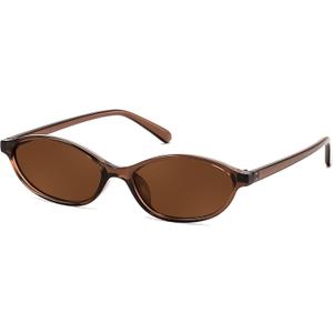 FEISEDY Retro Oval Cat Eye Sunglasses for Women 90s Narrow Lightweight Shades Y2k Trendy Sunnies B0257 (Brown/Brown)