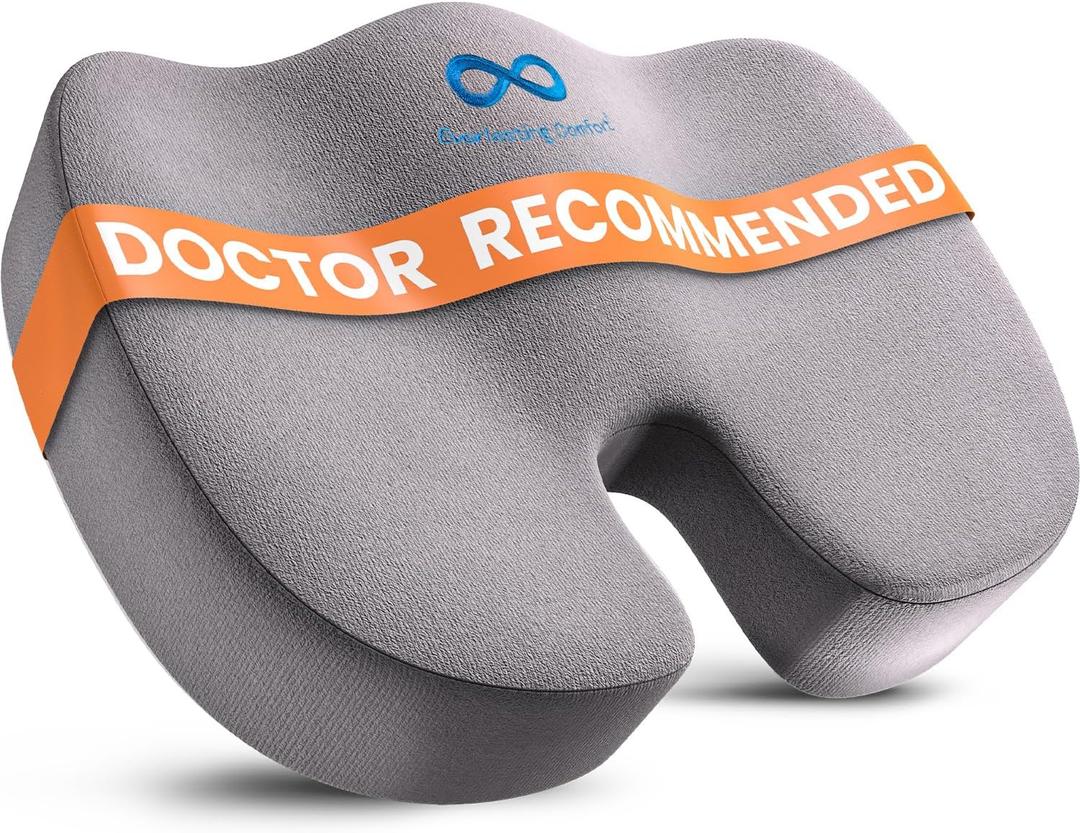 Everlasting Comfort Doctor Recommended Memory Foam Seat Cushion for Office Chairs & Car - Ergonomic Office Desk Accessories - Cushions for Tailbone Pain Relief, Sciatica (Gray, Large)