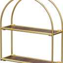 Crofy Gold Arched Frame Wall Shelf, Decorative 2 Tier Bathroom Wall Shelf with Walnut Finish Shelves and Robust Storage Capacity, 6" D x 17.9" W x 19.18" H