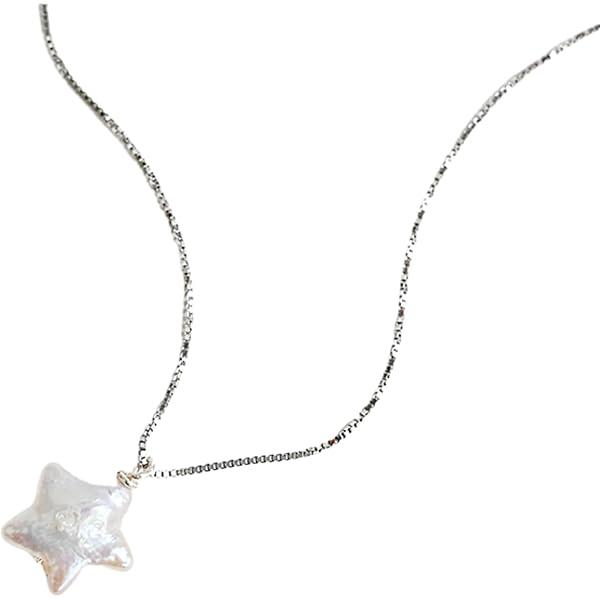 Natural Baroque Pearl Necklace for Women, Star Shaped Pearl Necklace Jewelry Pentagram Baroque Pearl Jewelry Gift for Mom Lover Her (925 Sterling Silver)