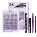B&Q Flora Lash Clusters Kit Natural Lashes Clusters Invisible Band 144 pcs Manga Lashes Individual with Lash Bond and Seal Eyelash Extension Kit Easy Removal (Flora Kit-MIX8-18mm)
