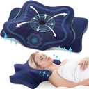 DONAMA Cervical Pillow for Neck and Shoulder,Contour Memory Foam Pillow,Ergonomic Neck Support Pillow for Side Back Stomach Sleepers with Pillowcase (Queen Size 24.8"Lx14.96"Wx5.51"H, Dark Blue)