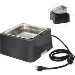 Large Heated Dog Bowl for Outdoor,Winter Waterer Bowl Removable Stainless Automatic Dog Water Bowl,1 Gallon Large Capacity Outside Animal Heated Waterer Bowl for Dog,Cat Rabbit,Chicken,Duck (Black)