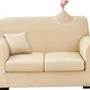 Stretch Sofa Cover Couch Covers, 4-Piece Loveseat Slipcovers with 2 Separate Cushion Cover & 1 Pillow Case, Washable Soft Spandex Furniture Protector for Living Room(Loveseat, Beige)