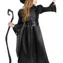 Spooktacular Creations Girls Black Witch Costume, Kids Halloween Outfit with Broom, Toddler Witch Dress for Halloween Parties (Small (5-7yr))