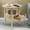 Round Coffee Table with Hidden Drawer - 20" D x 20" H Real Oak Wood Round Side Table with Storage, 2-Tier Round End Table for Sofa, Small Circle Coffee Table with Drawer for Living Room, Beige