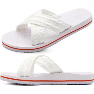 COFACE Womens Orthopedic Sandals Comfortable Orthotic Soft Cushion Recovery Plantar Fasciitis Walking Slip On Ladies Cloud Cross Slides for Woman Size 5-11 , White