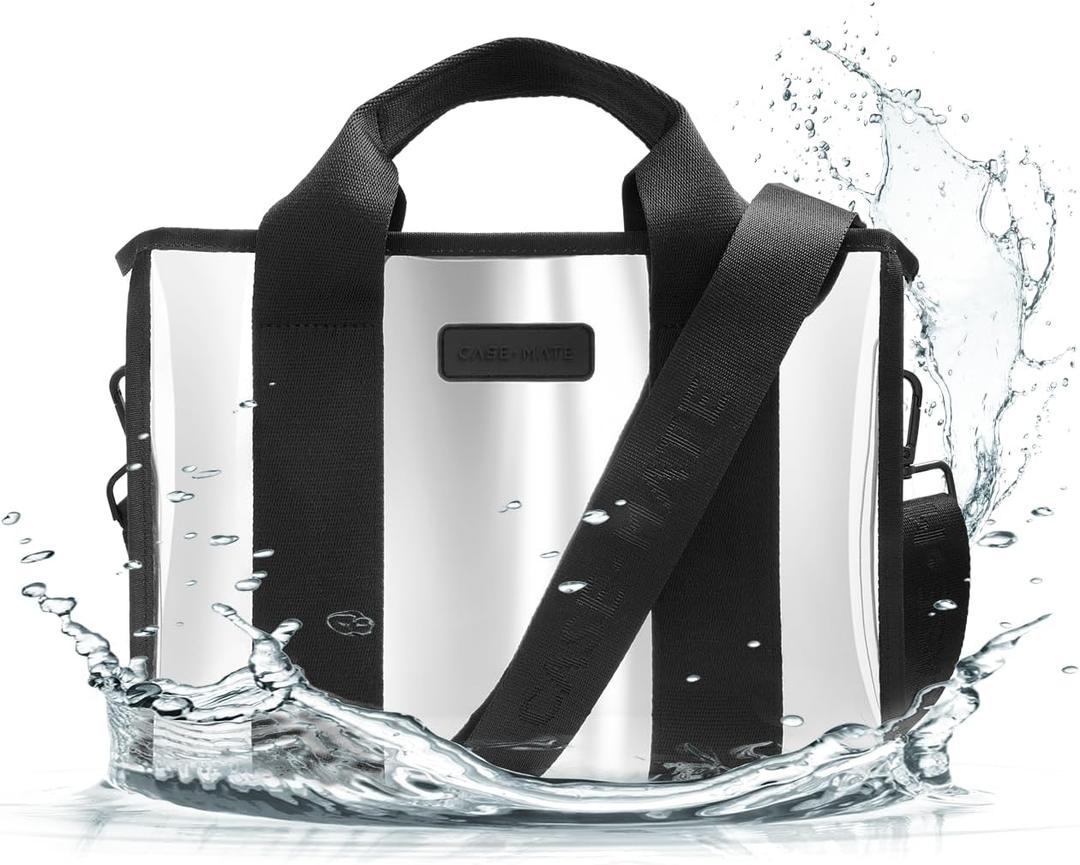 Case-Mate Silver Chrome Jelly Tote Bag (Medium Crossbody) - Lightweight Beach Bag with Crossbody Strap for Women - Waterproof, Tip-Proof, Foldable & Washable - Beach Tote for Pool, Travel & Vacation