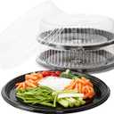 Heavy Duty, Recyclable 16 in. Serving Tray and Lid 3pk. Large, Black Plastic Party Platters with Clear Lids. Elegant Round Banquet or Catering Trays for Serving Appetizers, Sandwich and Veggie Plates