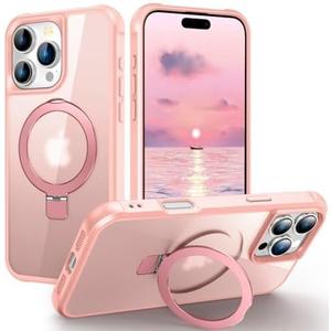 for iPhone 16 pro case,Built-in Metal Stand and Ring Holder, Compatible with Magsafe, Military Grade Protection, Shockproof, Men's and Women's - Pink