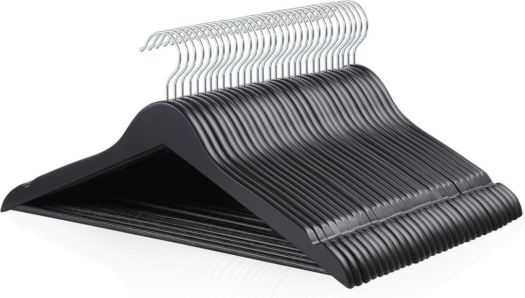 Amazon Basics Wood Suit Clothes Hangers for Closet Organizer, Black, 30-Pack