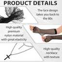 80s Costume Accessories Set for Women, Black Holographic Pack Fishnet Gloves Leg Warmer Lace Headband Cross Jewelry, 1980s Fancy Prom Dress Party Outfit