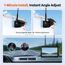 4 Solar Magnetic Wireless Trailer Camera System, 10.1" IPS DVR Screen + Solar Powered Night Vision Rear Camera, 100% No Wiring Waterproof Backup Camera System for RV Truck Trailer Hitch