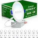 zouzai 20 Pack 6 Inch Ultra-Thin LED Recessed Ceiling Light with Junction Box 6000K Cool White Adjustable Dimmable Can-Killer Downlight - ETL and Energy Star Certified