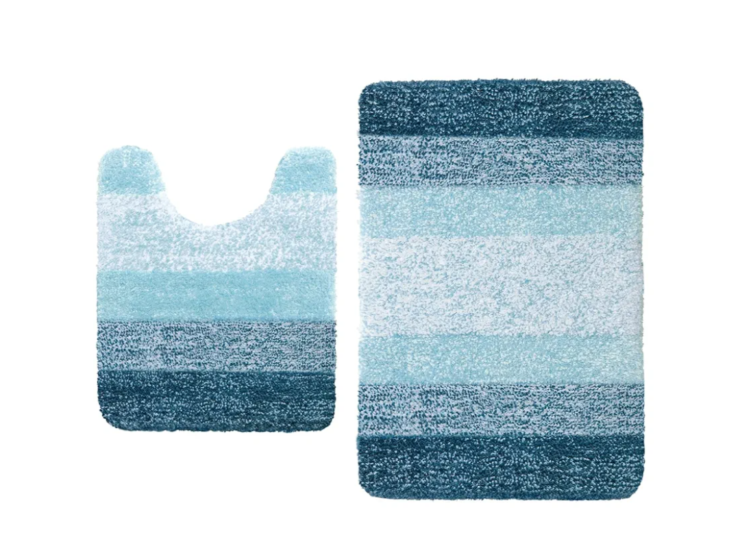 Arotive Microfiber Bathroom Rugs 2 Pieces, Bath Rug Size 36x24 and Toilet Rugs 24x20 in Peocock Blue, 2 Item Bundle