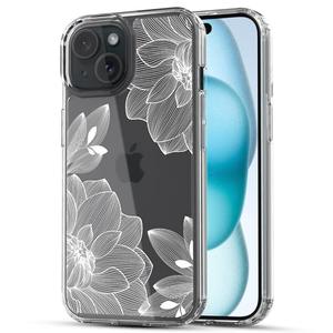 RANZ Case for iPhone 15, Anti-Scratch Shockproof Series Clear Hard PC + TPU Bumper Protective Cover Case for iPhone 15 (6.1") - Lace Chrysanthemum