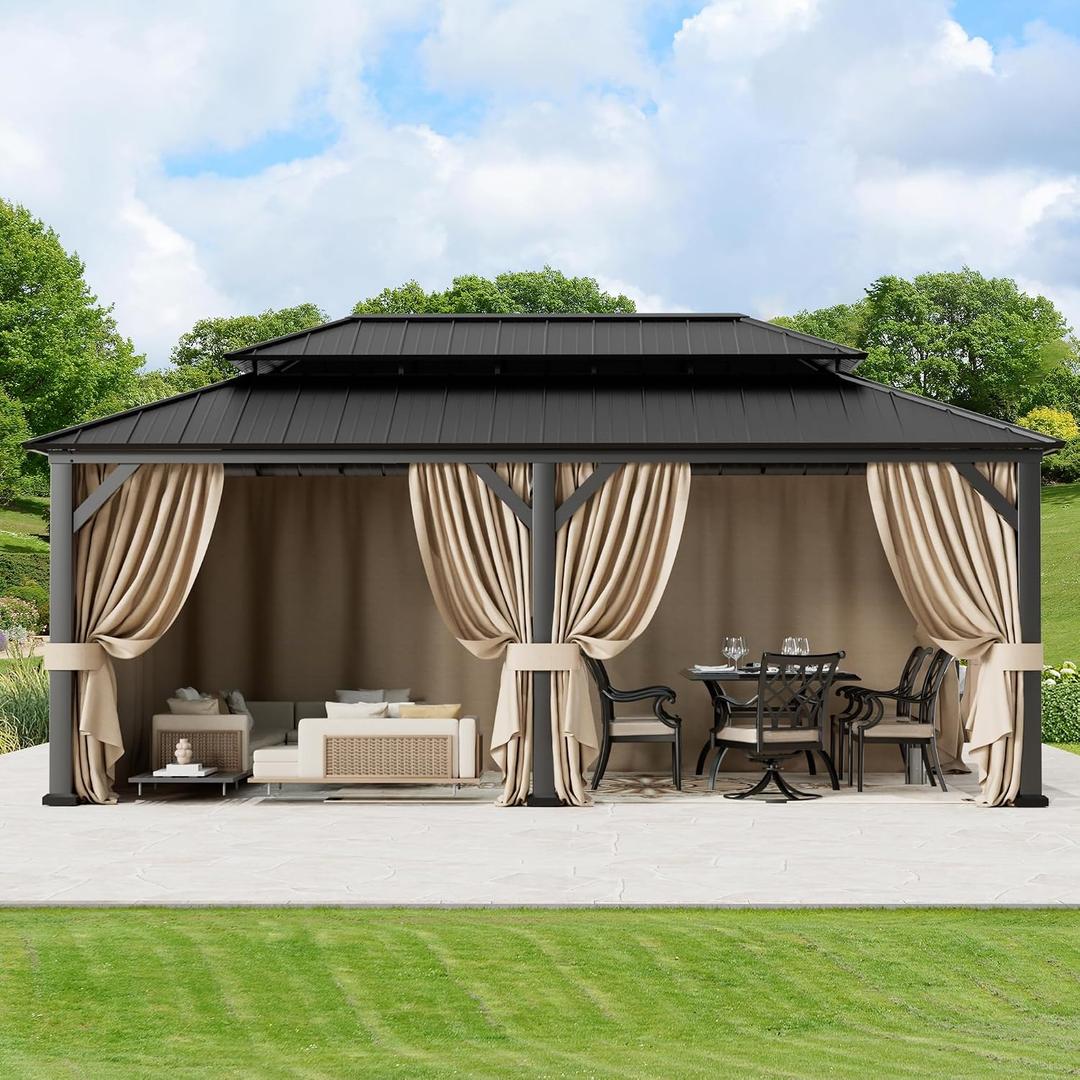 Covered Outdoor Gazebo Curtain Replacement Universal 6-Panel Sidewalls 12' x 20', Outdoor Gazebo Privacy Curtains with Zipper, Replacement for Outdoor, Patio Canopy, Garden and Backyard (Curtain Only)