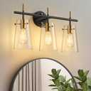 3 Light Vanity Light, Modern Tapered Glass Shade Black Gold Bathroom Wall Sconce (3 Light Vanity Light Fixture, Black Gold)