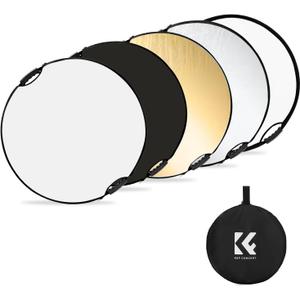 K&F CONCEPT Light Reflector with Grips, 43"(110cm) 5-in-1 Photography Diffuser Collapsible Portable with Grips for Studio and Outdoor Lighting Gold Silver White Black Translucent