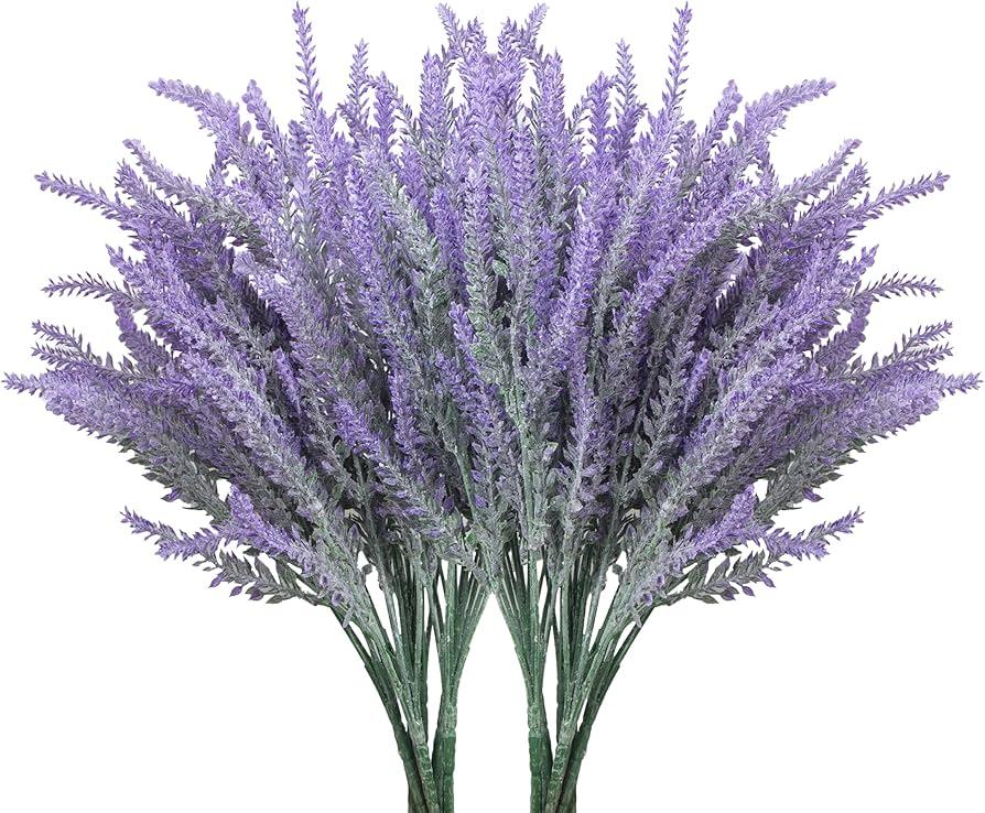 Fake Flower Bundles, Artificial Lavender Faux Plastic Plants Purple Flowers