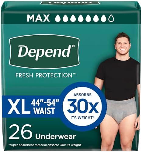 Amazon.com: Depend Fresh Protection Adult Diapers, Incontinence Underwear for Men, Disposable, Maximum, Extra-Large, Grey, 26 Count, 