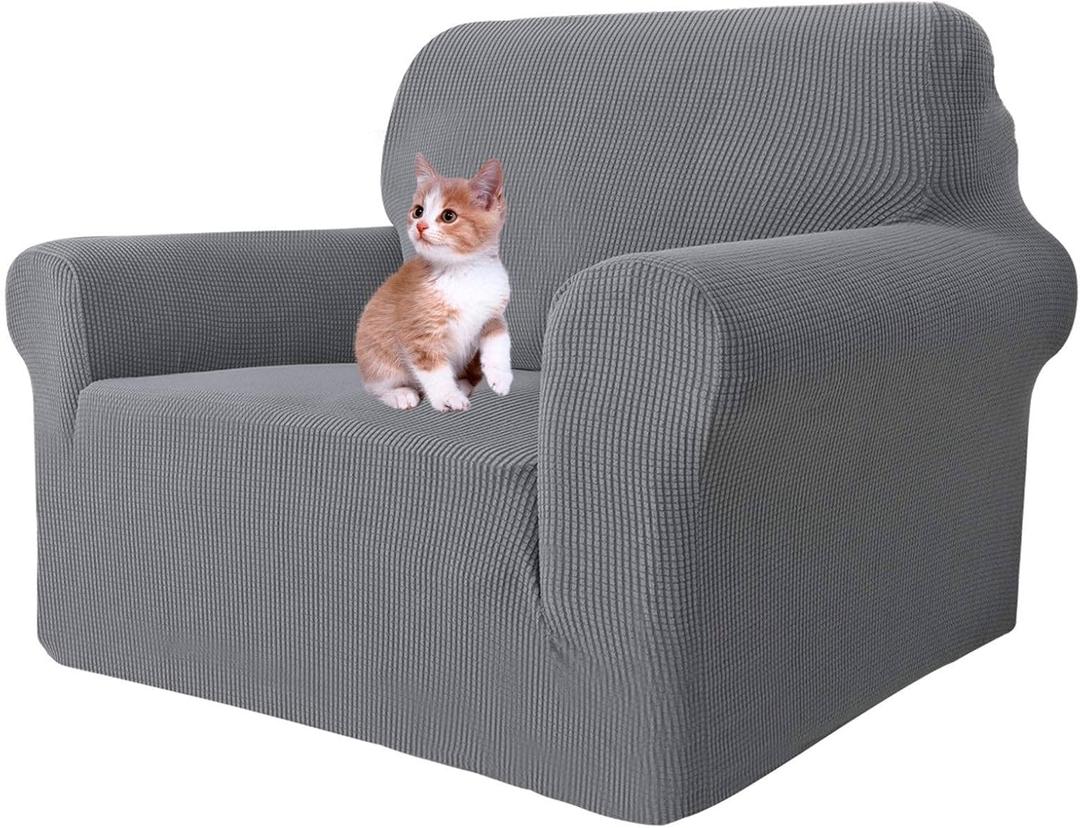 MAXIJIN Stretch Chair Cover Chair Slipcovers with Arms, 1-Piece Couch Sofa Chair Covers for Living Room, Non Slip Armchair Cover (31"-46") Furniture Protector Dogs Pet Friendly (Chair, Light Grey)