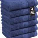LANE LINEN Washcloths Pack of 6 - Spa & Salon Quality - 100% Ring Spun Cotton Face Cloths - Soft & Ultra Absorbent Wash Cloth Set for Body, Beauty, Home, Gym - Fingertip Towels - 13"x13", Navy Blue