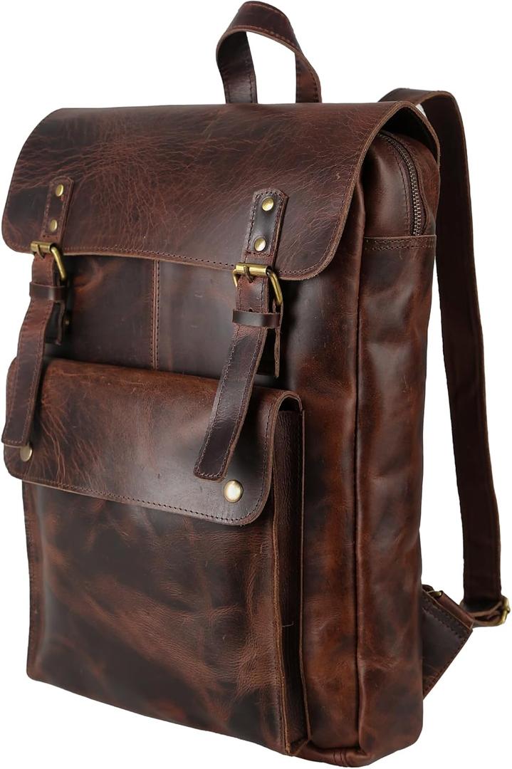 TUZECH Handcrafted Vintage Genuine Buffalo Leather Backpacks for Women and Men Fashionable, Trendy Laptop Bag (19 Inches)