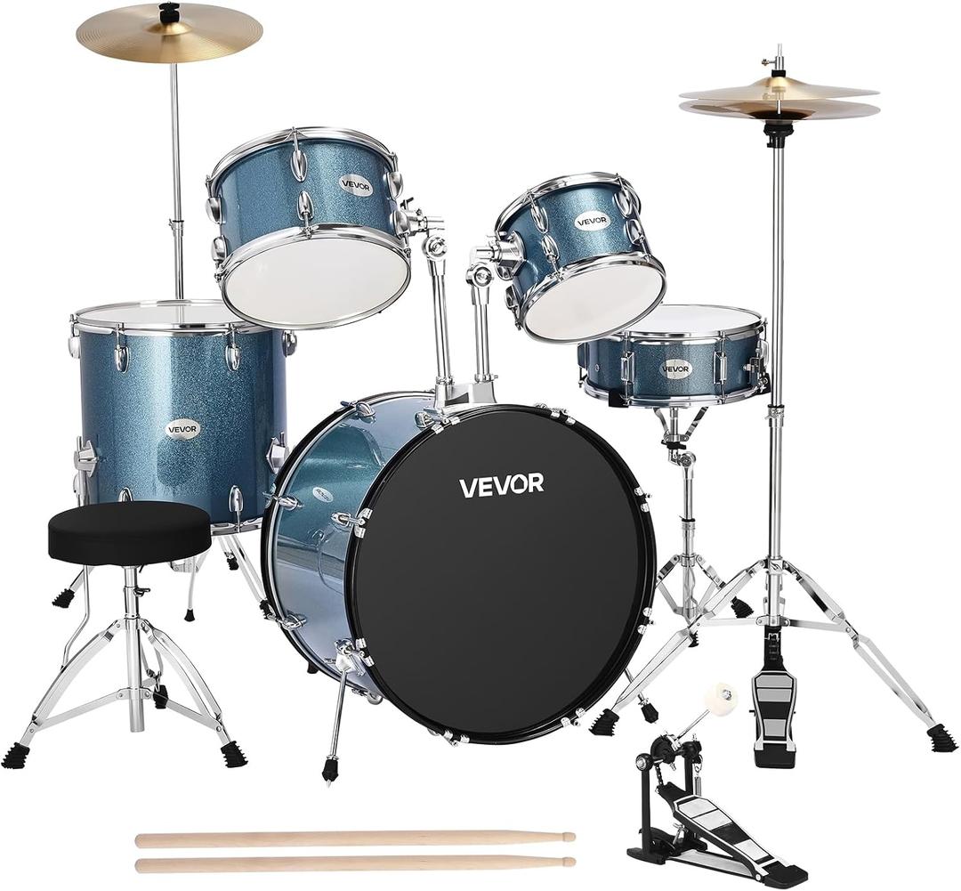 VEVOR Drum Set, 5-Piece 22 in Junior Drum Sets, Beginner Drums Set with Adjustable Throne, Cymbal, and Drumsticks, Musical Learning Drums Instrument Kit, for Beginner, Teens & Student (Gravel Blue)