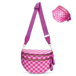 MOETYANG Checkered Crossbody Bum Bags for Women, Spacious Nylon Sling Bag Fanny Pack witn Adjustable Shoulder Strap Belt Bag (Rose Red)