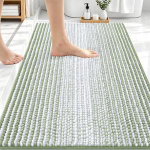 OLANLY Bathroom Rugs 30x20, Extra Soft Absorbent Chenille Striped Bath Rugs, Rubber Backing, Machine Wash Dry, Bath Mats for Bathroom Floor, Tub and Shower, Home Decor Accessories, Sage Green
